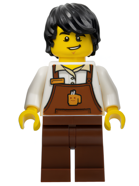 Минифигурка Lego City Barista - Male, Reddish Brown Apron with Cup and Name Tag, Reddish Brown Legs, Black Hair U